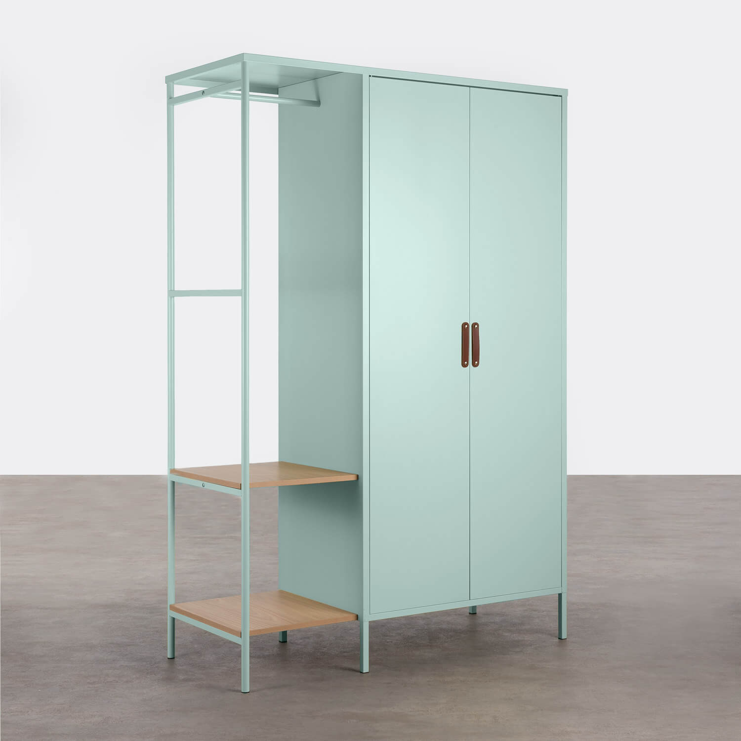 Schrank mit 2 Türen und Ablageflächen aus Metall und Holz (180x120 cm) Meder, Galeriebild 1