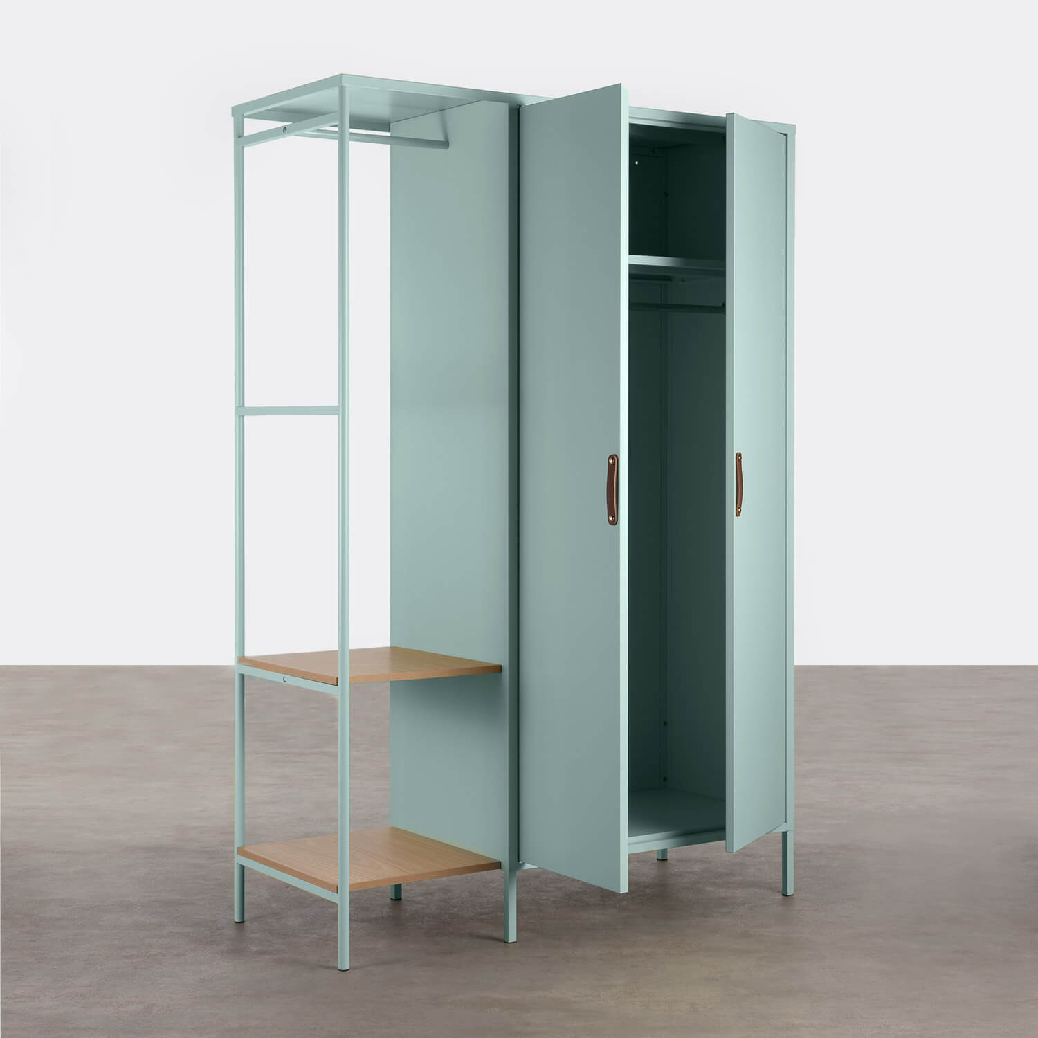 Schrank mit 2 Türen und Ablageflächen aus Metall und Holz (180x120 cm) Meder, Galeriebild 2