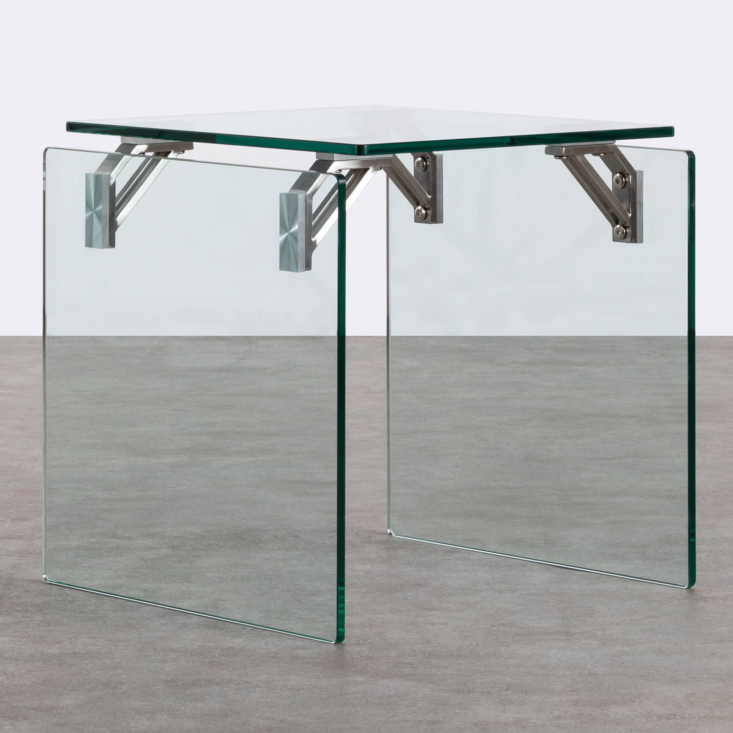Quadratischer Beistelltisch aus gehärtetem Glas und Edelstahl (51x50 cm) Yera, Galeriebild 1