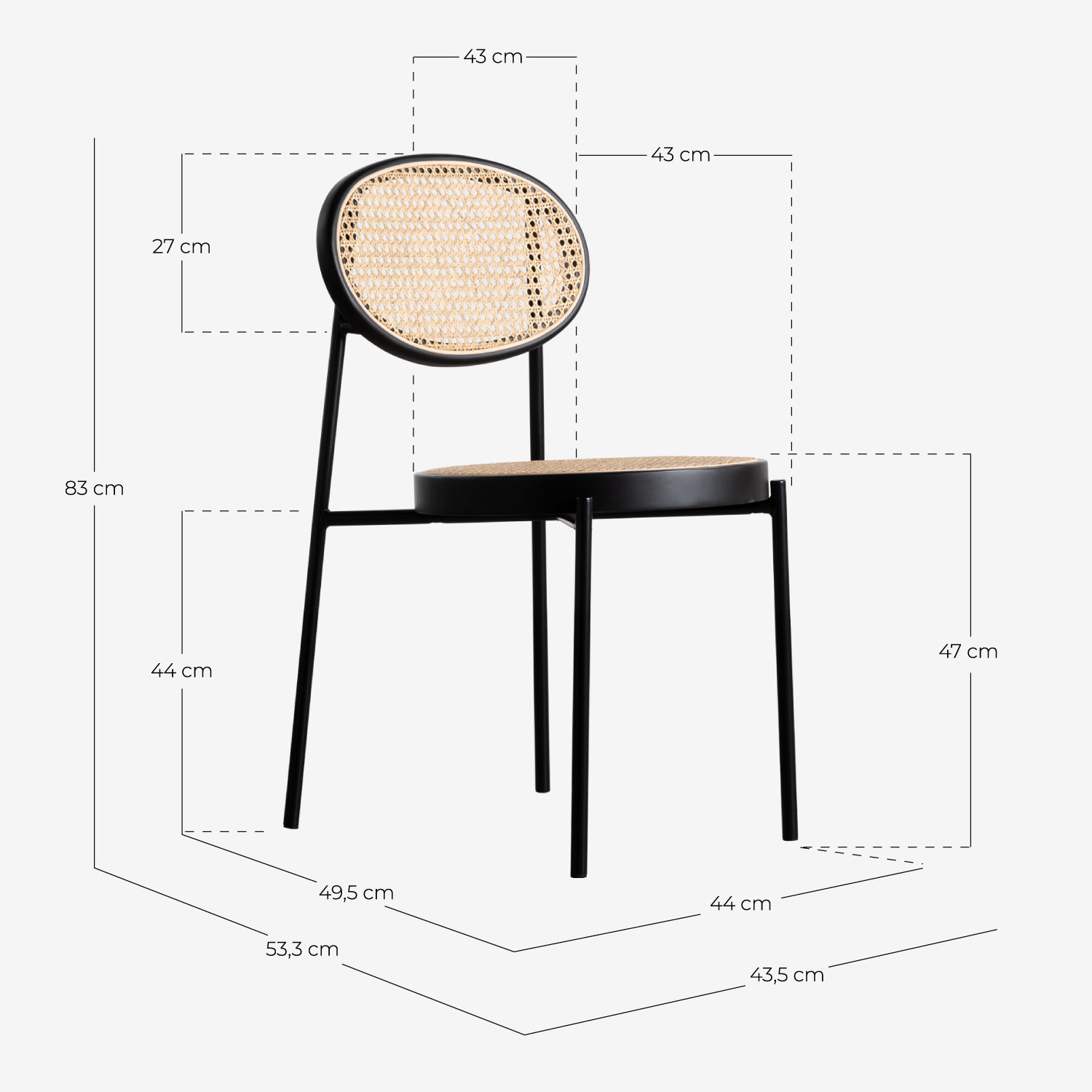 Esszimmerstuhl aus Naturrattan und Metall Vili , Maße