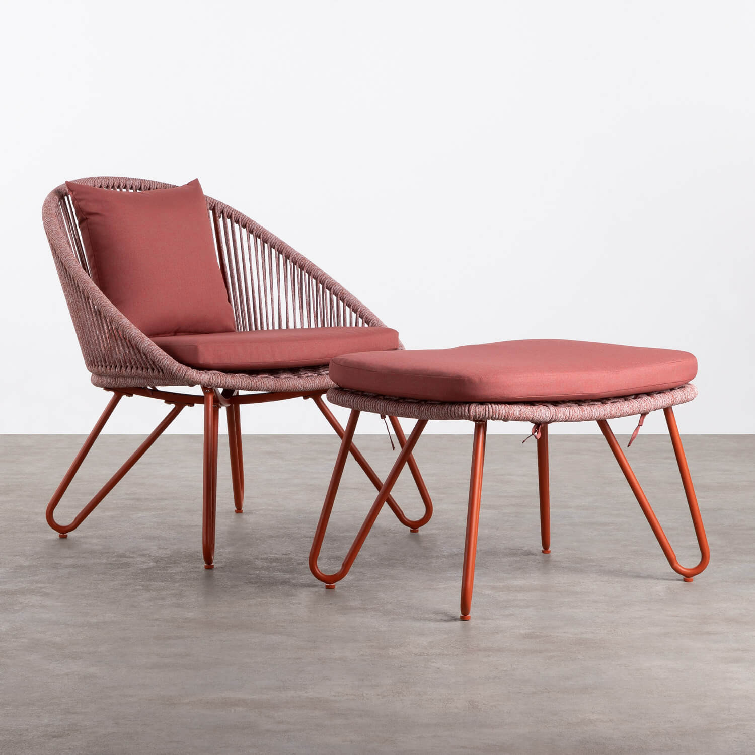 Sessel mit Fußstütze aus Aluminium und Seil Keila, Galeriebild 1