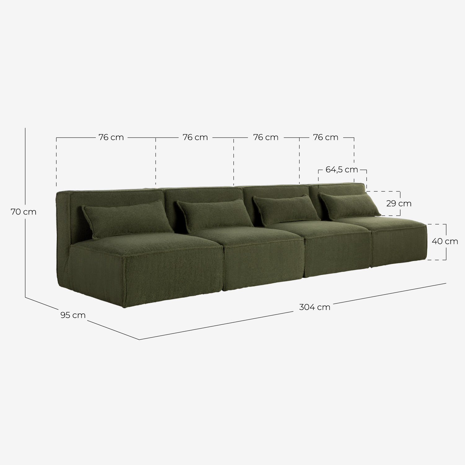 Modulares Sofa 4-Teilig aus Bouclé Stoff Kilhe, Maße