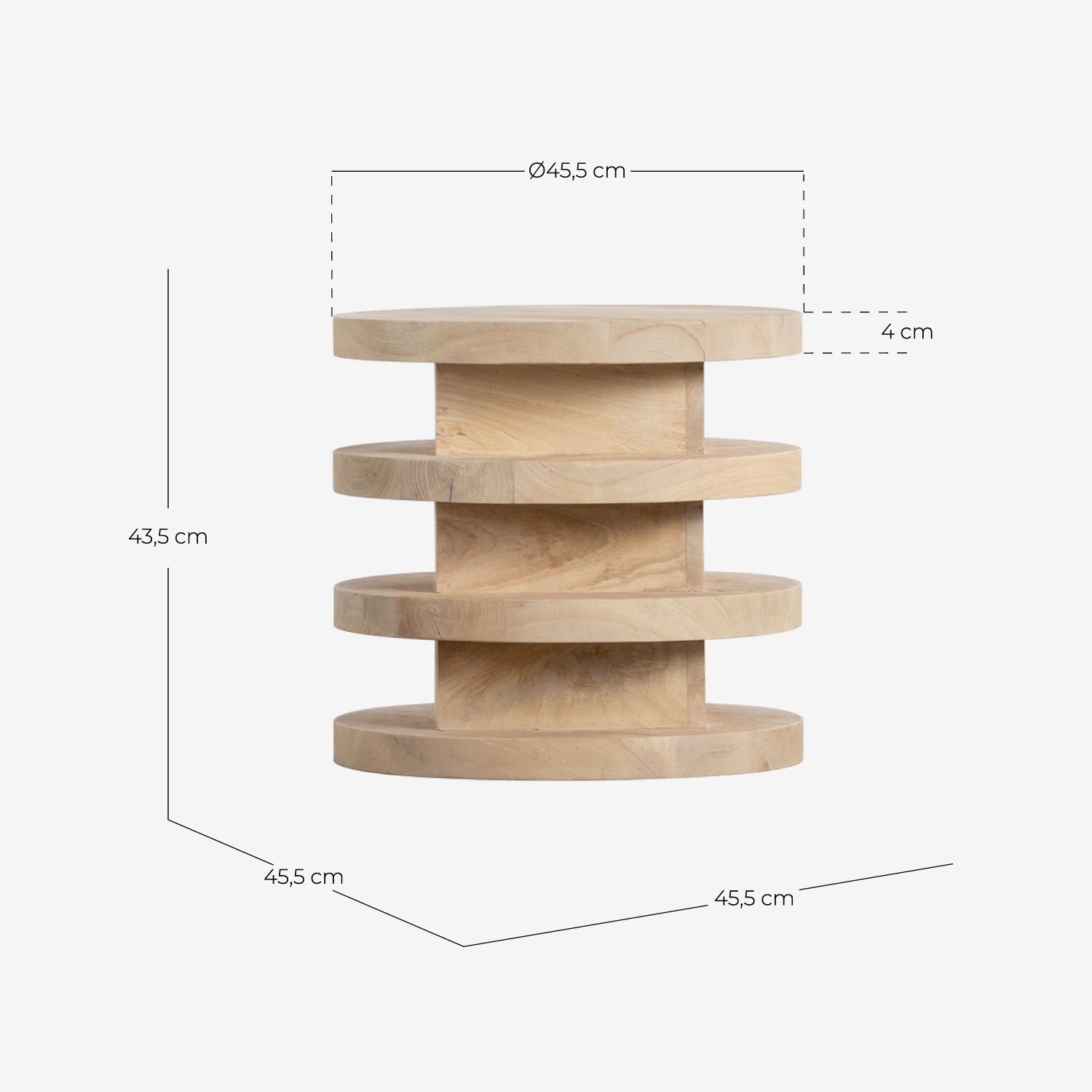 Runder Beistelltisch aus Madera de Mango (Ø45,5 cm) Auren, Ma&szlig;e