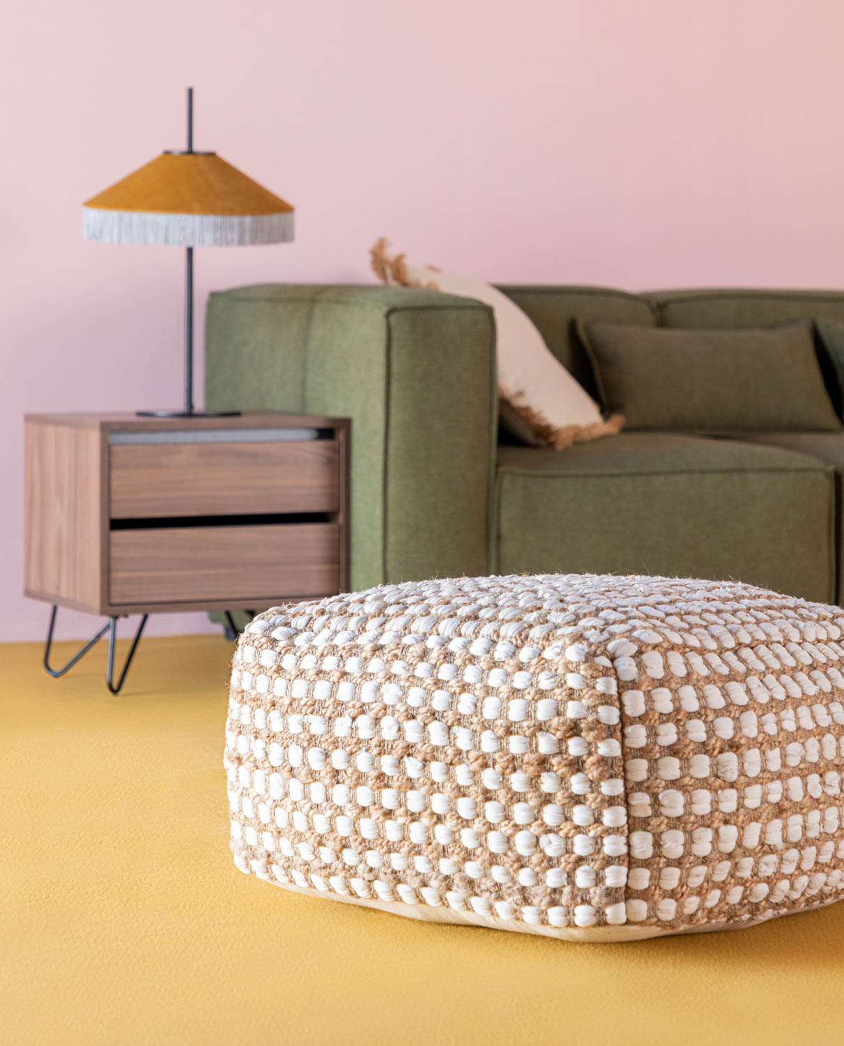 Pouf Handgefertigt Quadratisch aus Jute und Baumwolle Nurai , Galeriebild 2