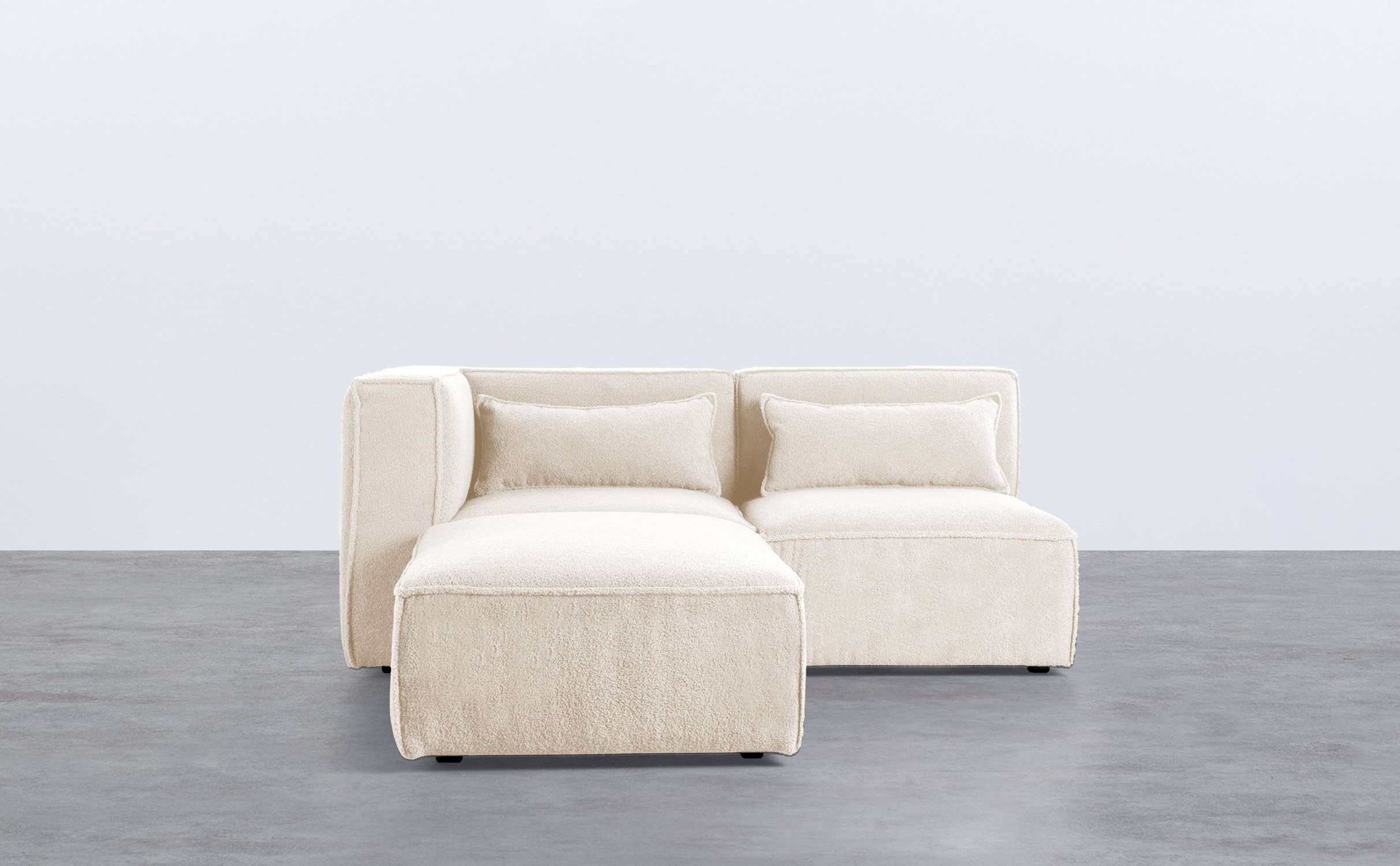Zweiteiliges Modulares Ecksofa und Pouf aus Bouclé-Stoff Kilhe, Galeriebild 1