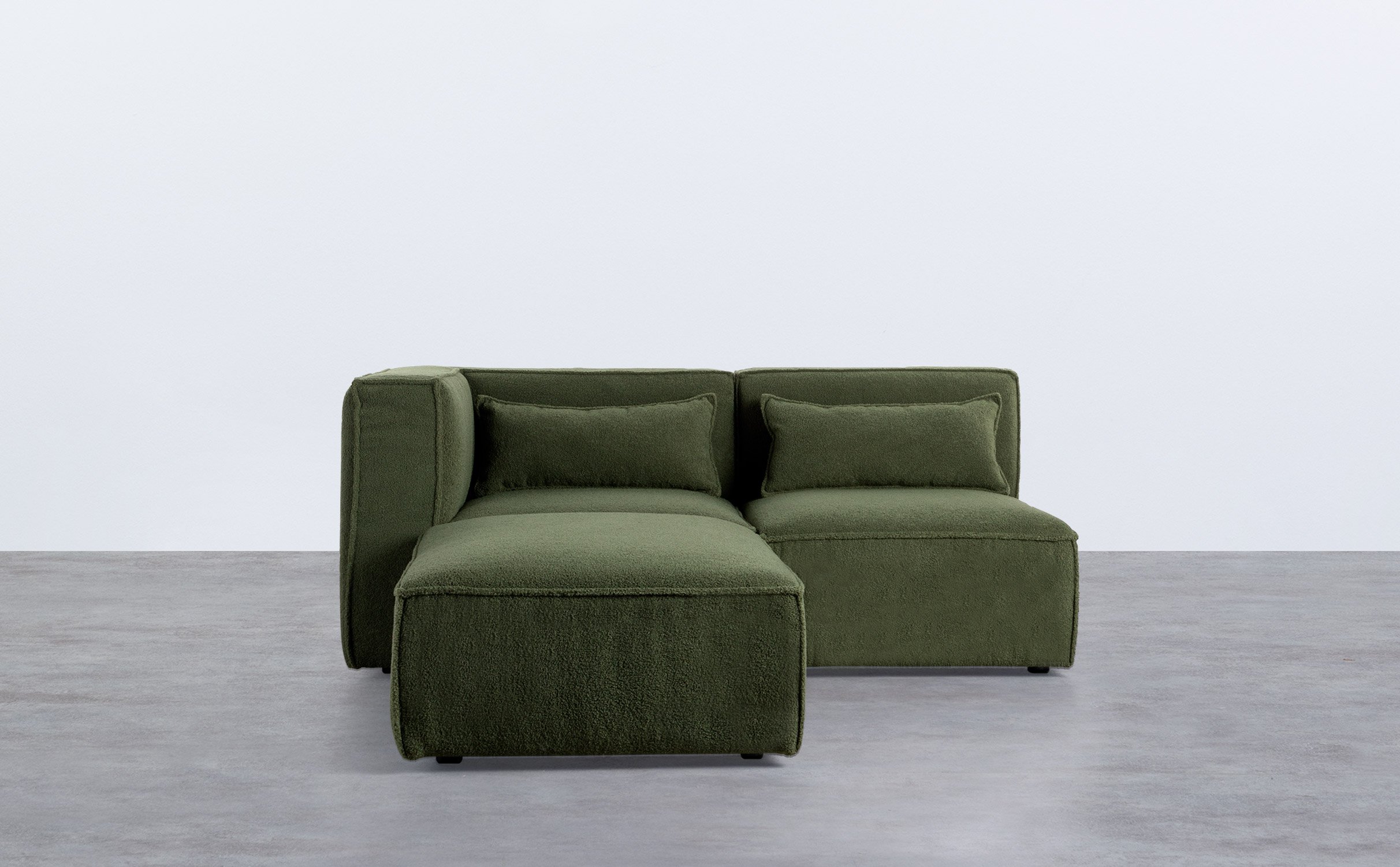 Zweiteiliges Modulares Ecksofa und Pouf aus Bouclé-Stoff Kilhe, Galeriebild 1