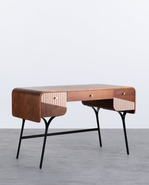 Schreibtisch mit Schubladen aus Holz und Metall Inari