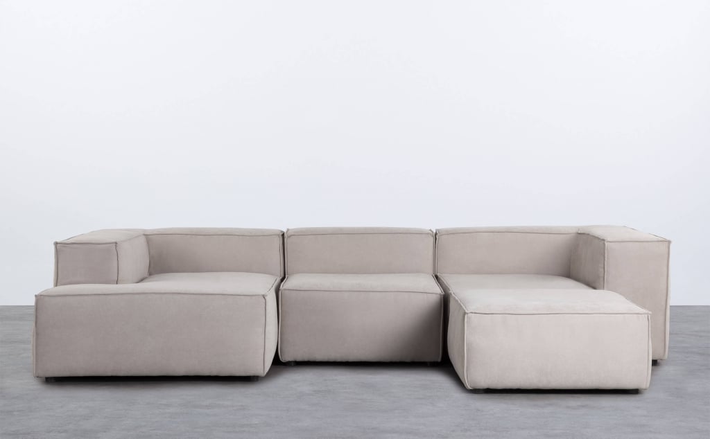 Modulares 4-teiliges Chaiselongue-Sofa mit Pouffe aus Stoff Jordan Xl