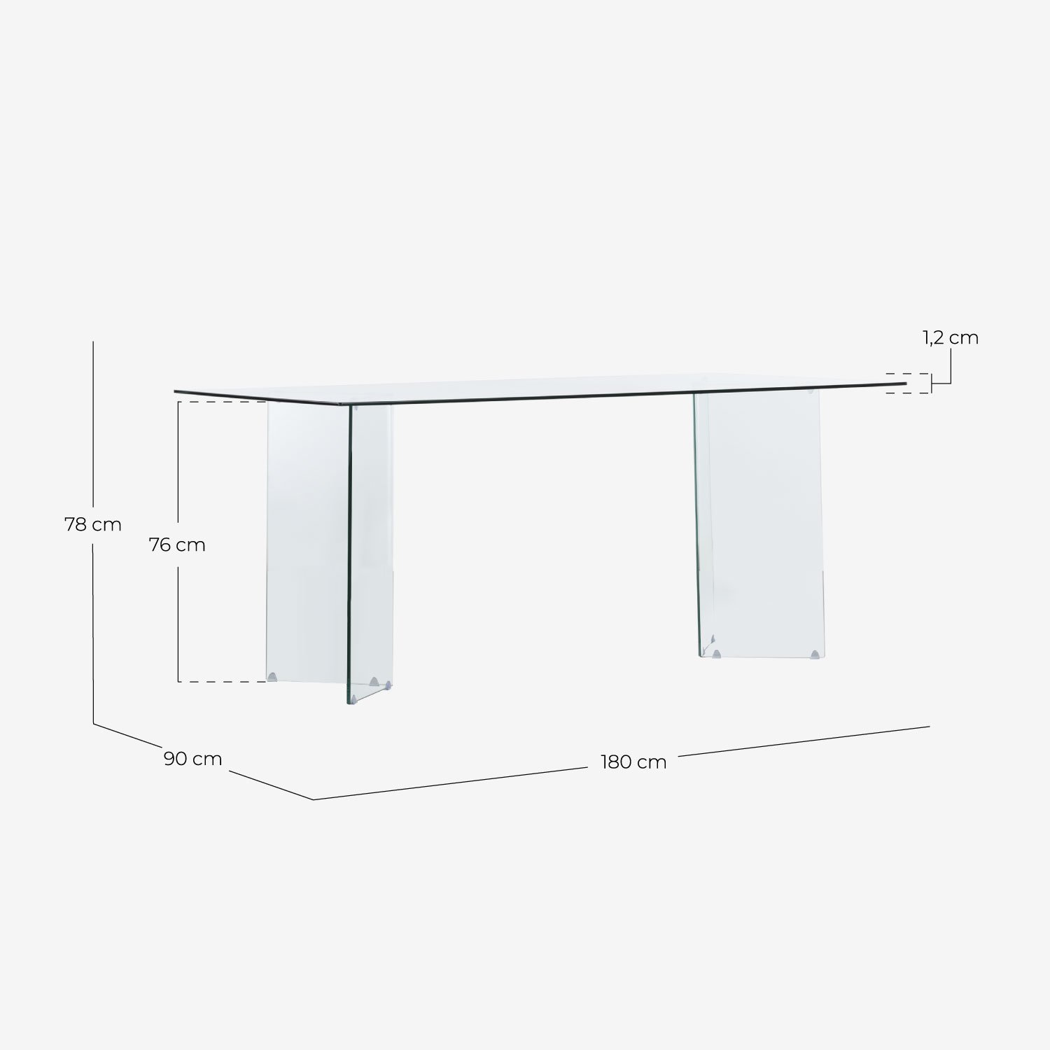 Rechteckiger Esstisch aus gehärtetem Glas (180x90 cm) Kamil, Maße
