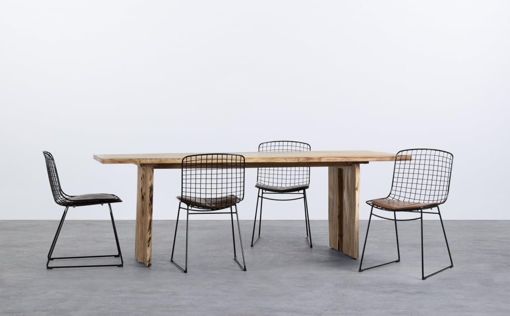 Set aus rechteckigem Holztisch Aris und 4 Stühlen Aras