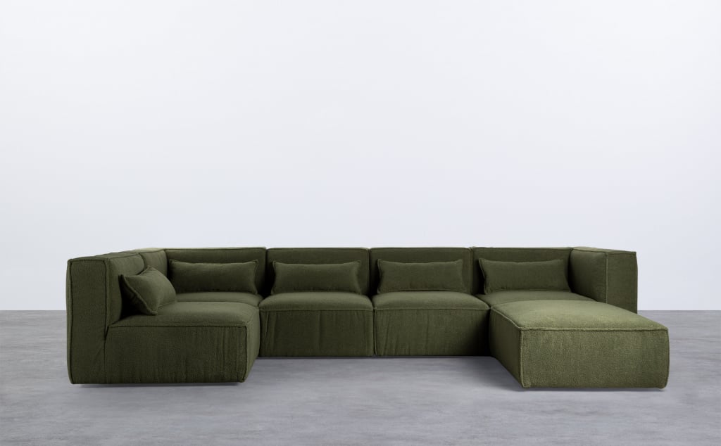 Modulares Sofa 5-Teilig und Pouf aus Bouclé Stoff Kilhe