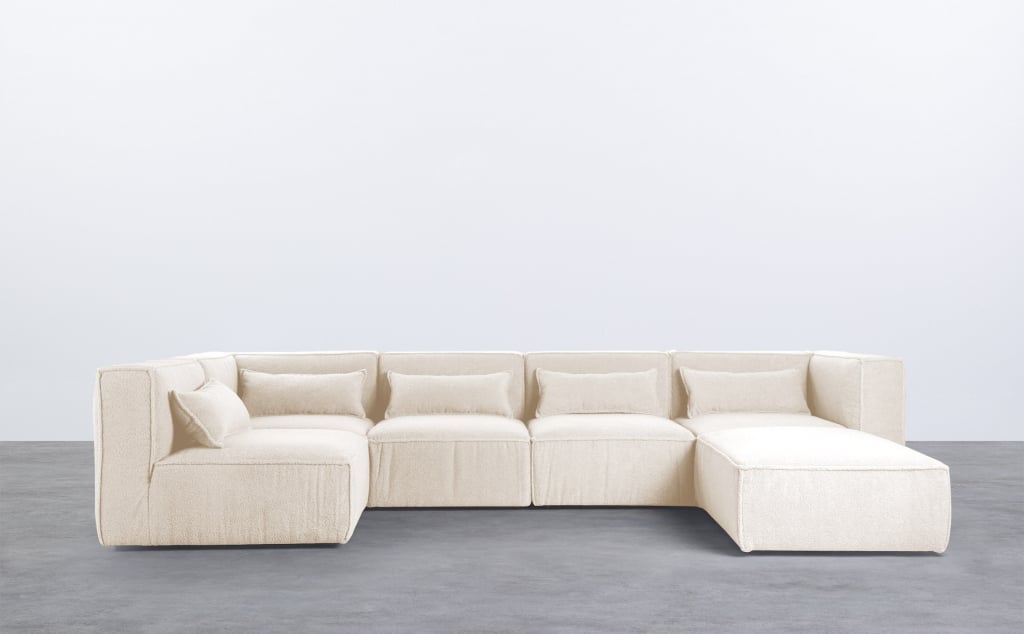 Modulares Sofa 5-Teilig und Pouf aus Bouclé Stoff Kilhe