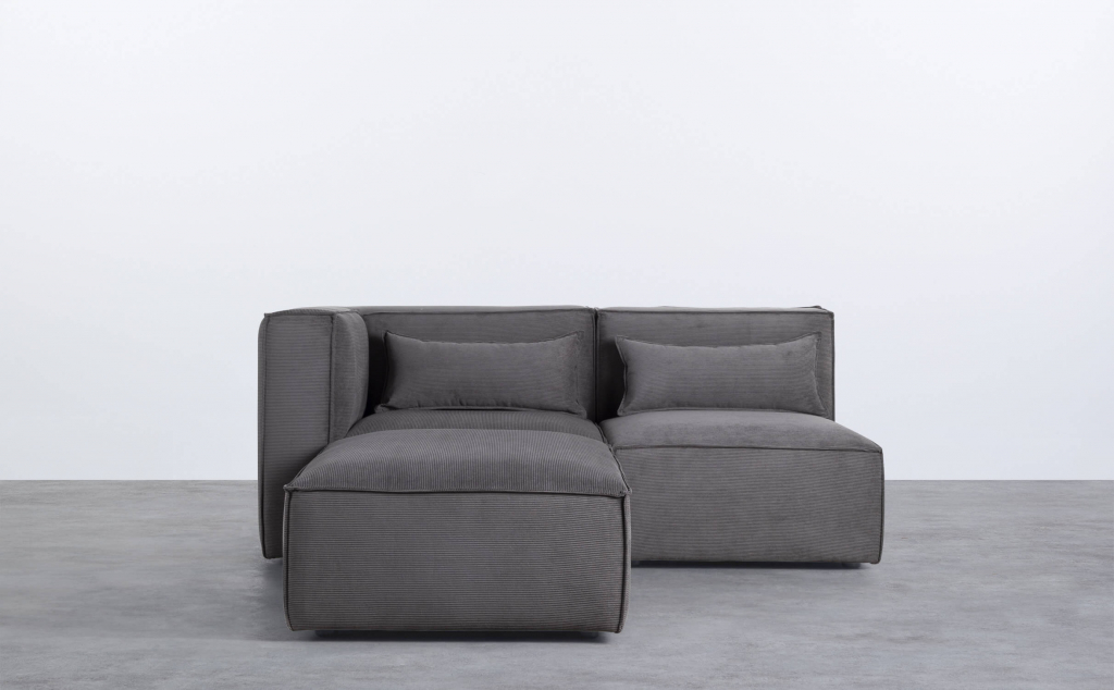 Modulares Sofa 2-Teilig mit Ecksofa und Pouf aus Kord Kilhe