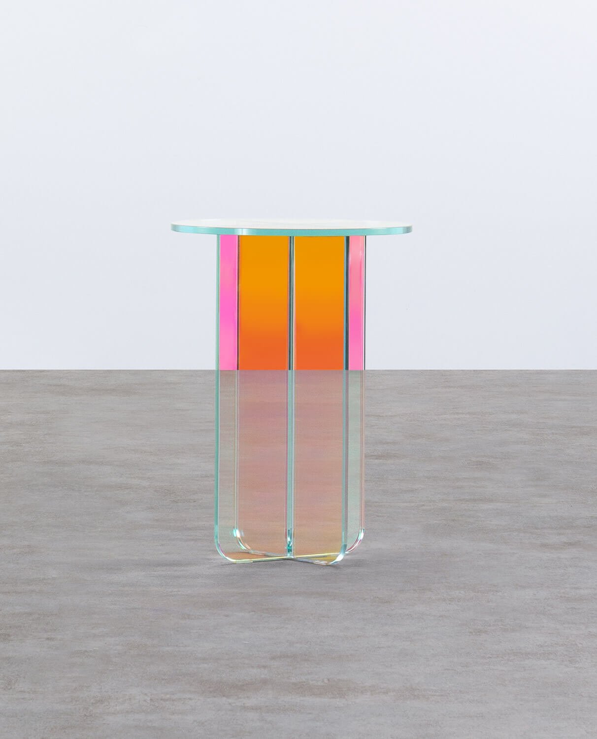 Runder Beistelltisch aus Schillerndem gehärtetem Glas (Ø40 cm) Iris, Galeriebild 1