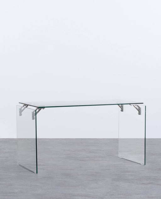 Schreibtisch aus gehärtetem Glas und Edelstahl