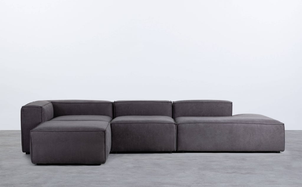 3-tlg. modulares Sofa Divan mit Pouffe aus Stoff Jordan XL