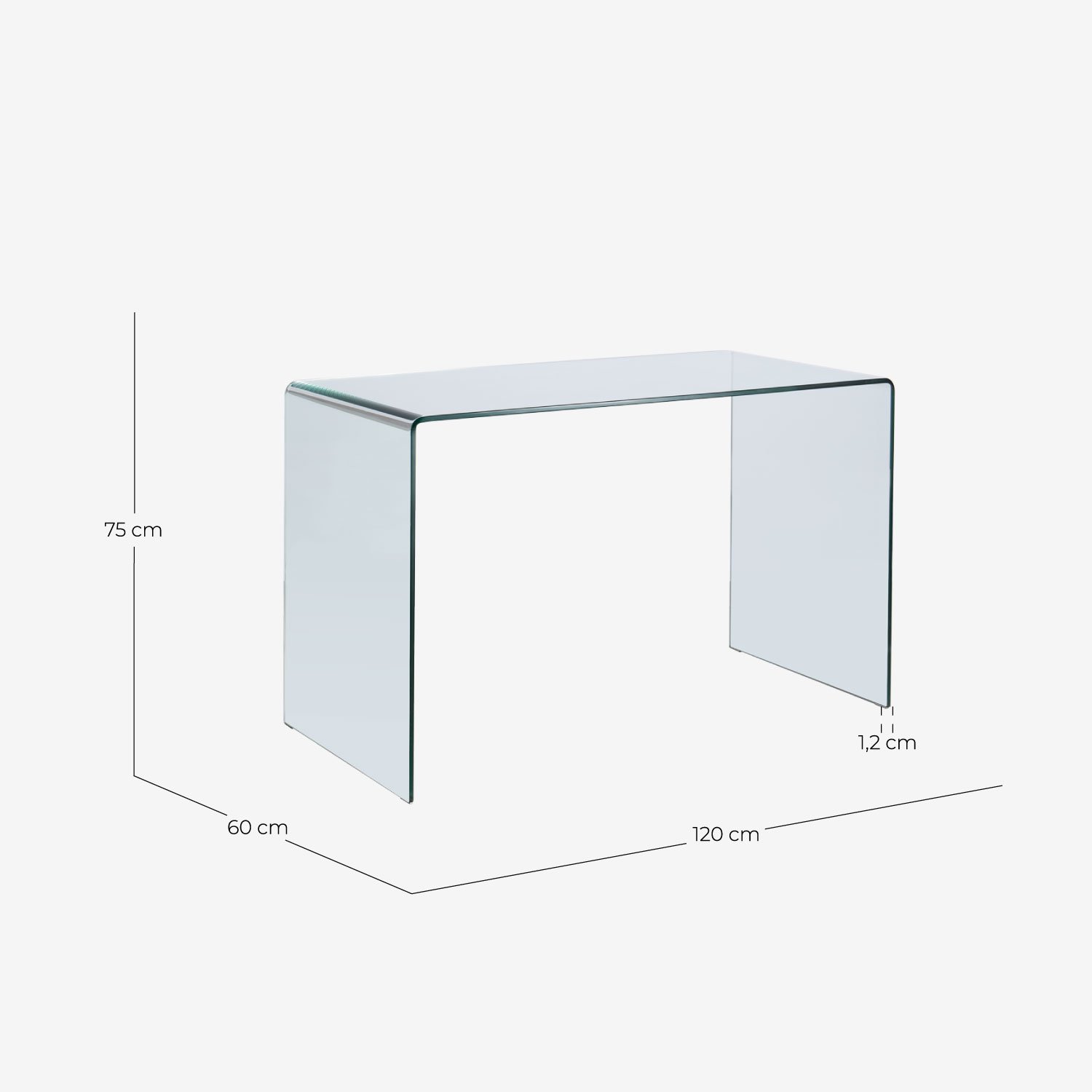 Konsole aus gehärtetem Glas (120x60 cm) Frigo, Maße
