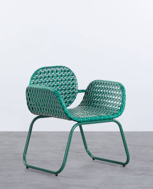 Outdoor-Stuhl aus Aluminium und synthetischem Rattan mit Armlehnen Roys - Grün Pine