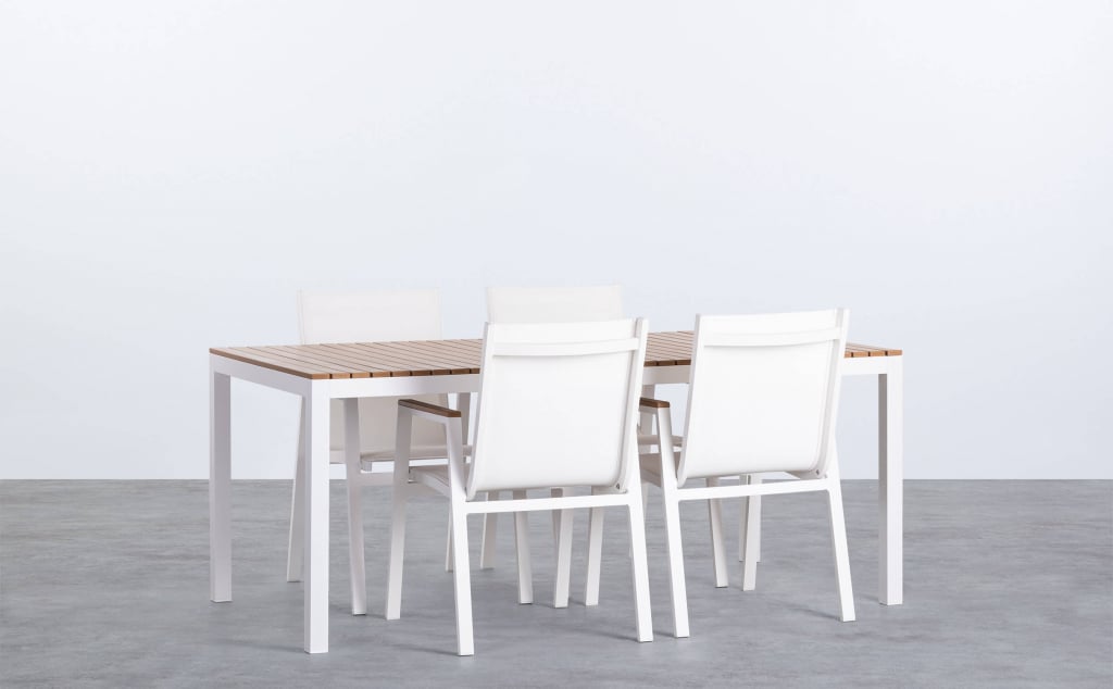 Set aus Aluminiumtisch und 4 Stühlen für draußen Korce