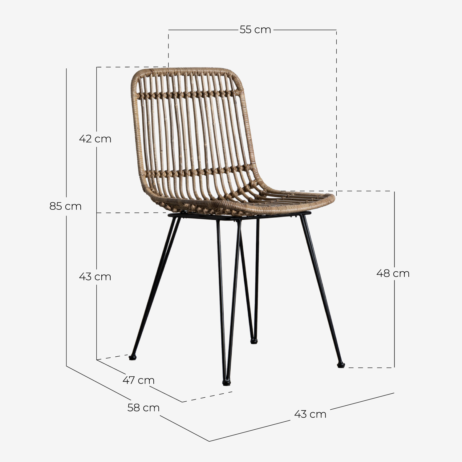 Pack 2 Rattan Outdoor Stühle Nice, Maße