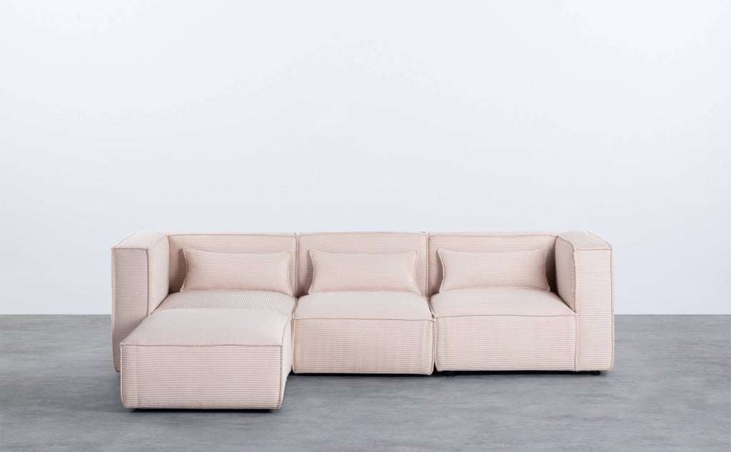 Modulares 3-Teiliges Sofa mit 2 Eckteilen und Sessel mit dickem Cord-Puff Kilhe
