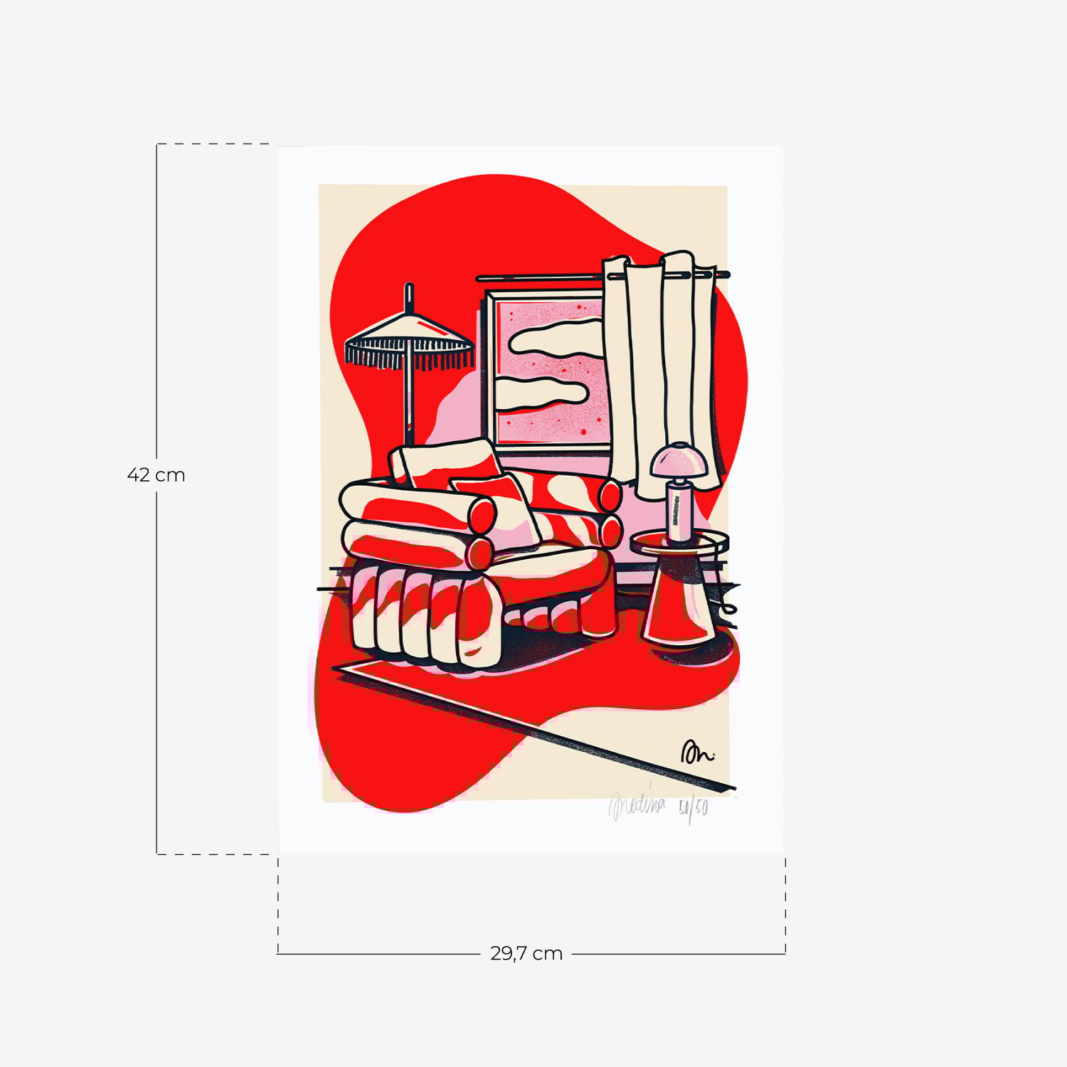 Dekorativer Druck (29,7x42 cm) Red Misty von Medina Òscar. Limitierte Auflage, Maße