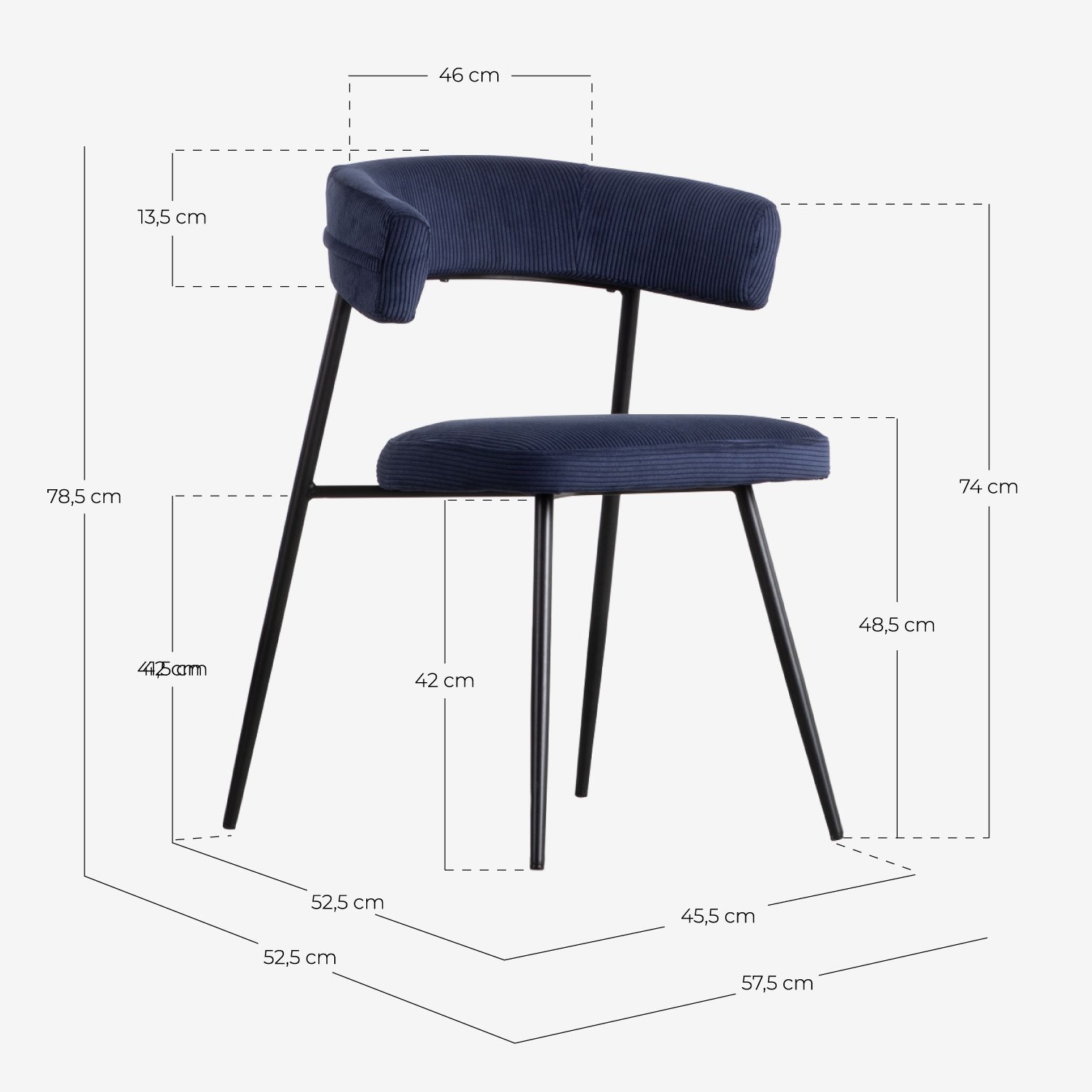 Pack 2 Metall-Esszimmerstühle Eloise Pana, Maße