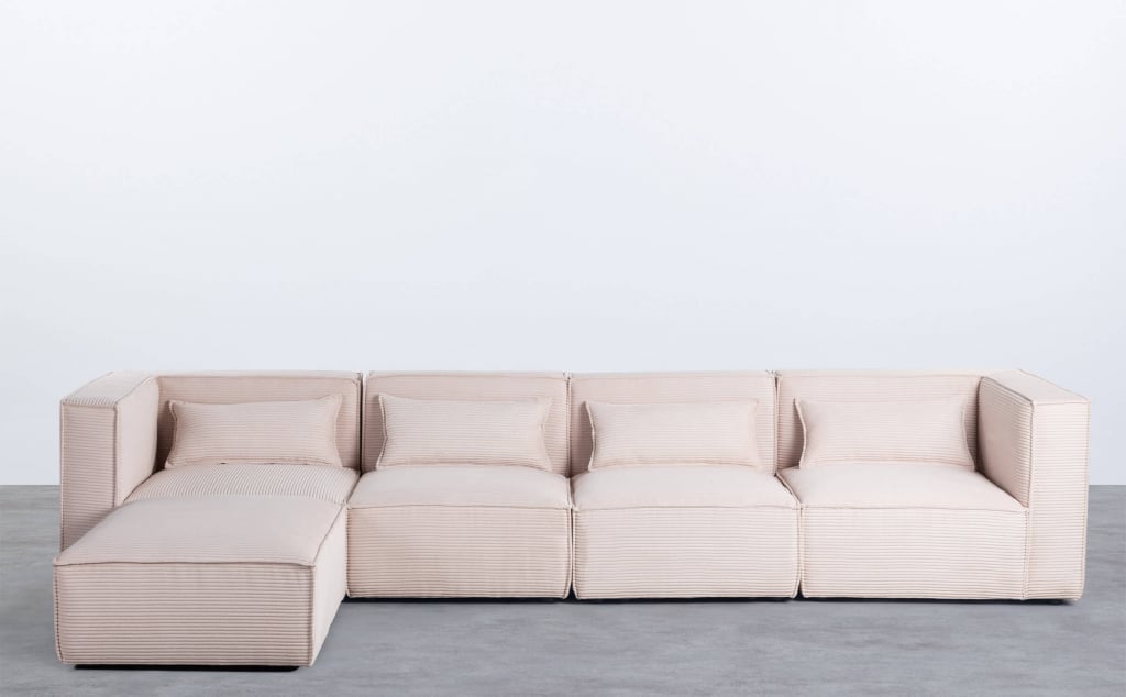 4-Tlg. Modulares Sofa mit 3 Sesseln und Dickem Kord-Puffsessel 