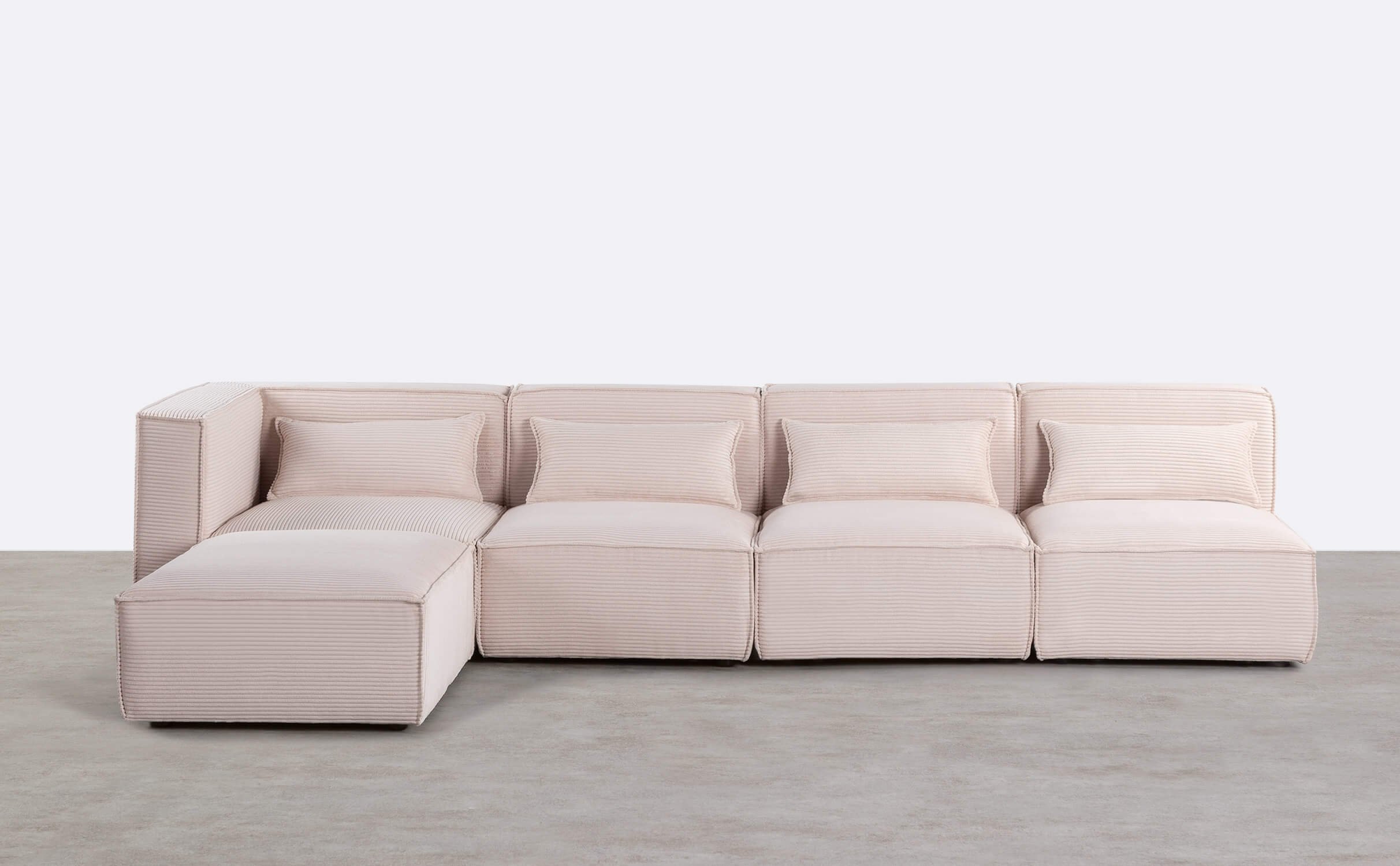 Modulares 4-teiliges Sofa mit 3 Sesseln und dickem Kord-Pouf Kilhe, Galeriebild 1