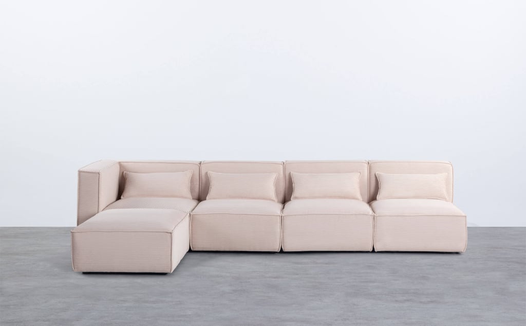 Modulares 4-teiliges Sofa mit 3 Sesseln und dickem Kord-Pouf Kilhe