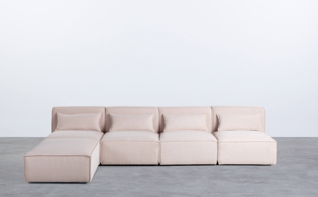 Modulares 4-Teiliges Sofa mit Dickem Kord-Puffsessel Kilhe