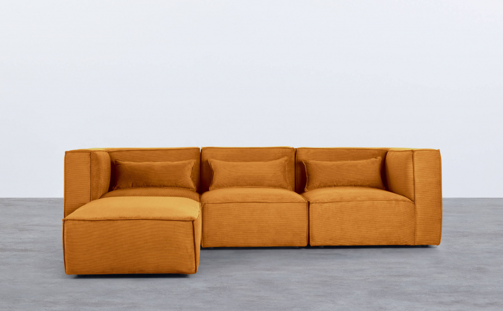Modulares Sofa 3-Teilig mit 2 Ecksesseln und Pouf aus Kord Kilhe