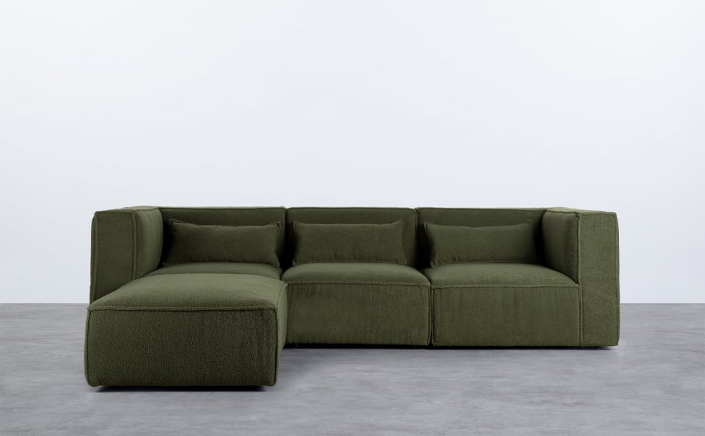 Modulares Sofa 3-Teilig mit 2 Ecksesseln und Pouf aus Bouclé Stoff Kilhe 