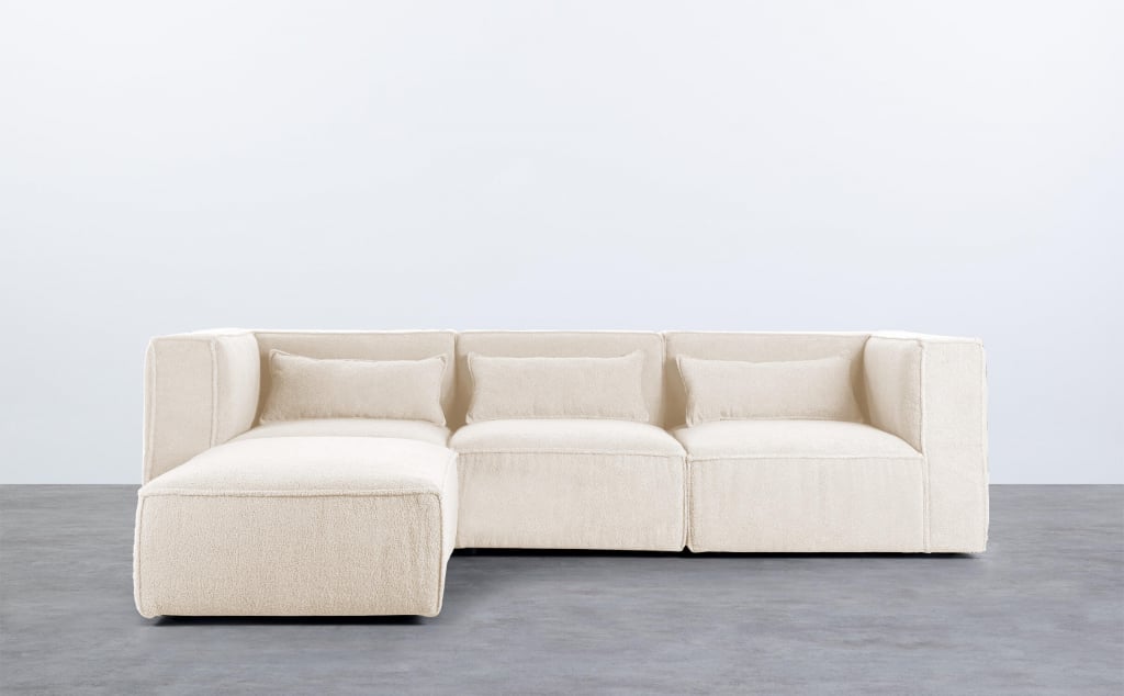 Modulares Sofa 3-Teilig mit 2 Ecksesseln und Pouf aus Bouclé Stoff Kilhe 