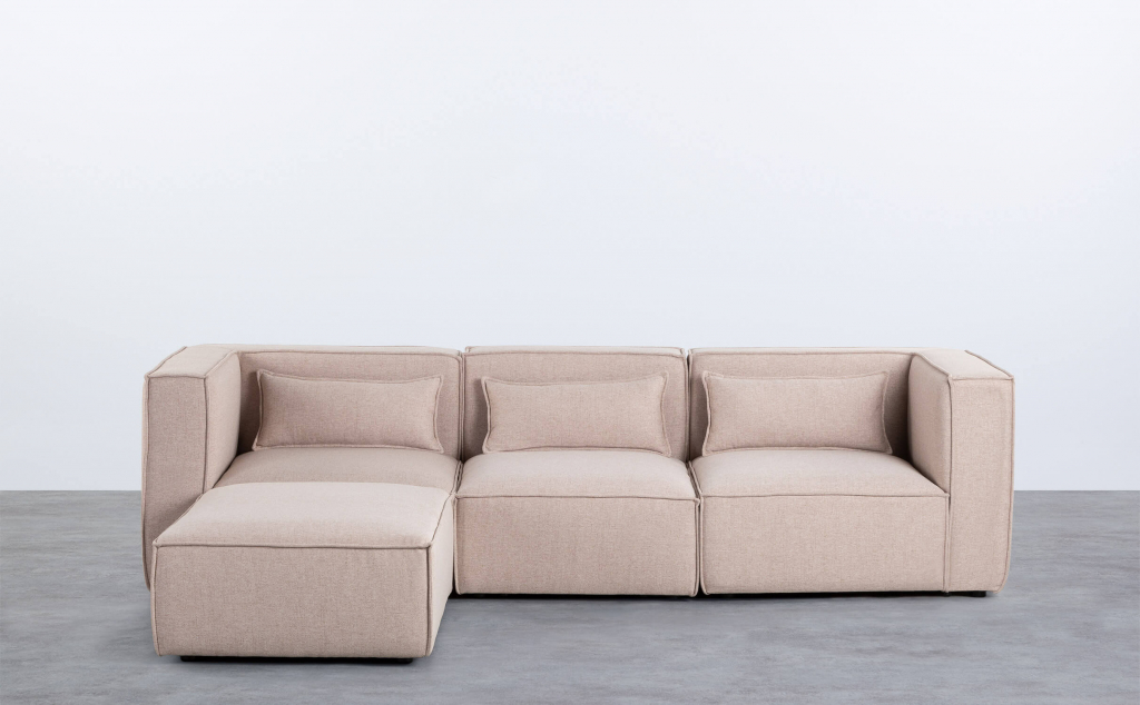 3-teiliges Modularsofa mit 2 Ecksesseln und Stoffpuff Kilhe