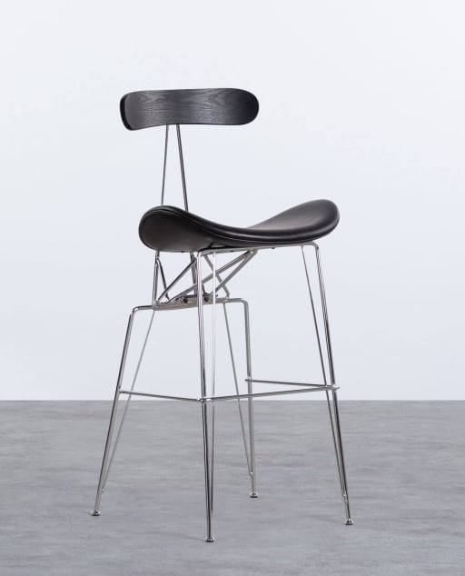 Hoher Hocker aus Kunstleder und Holz (76 cm) Brunela - Noir Obsidian