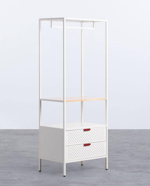 Standgarderobe mit Regal und zwei Schubladen aus laminiertem Stahl und Kiefernholz (180x70 cm) Varys