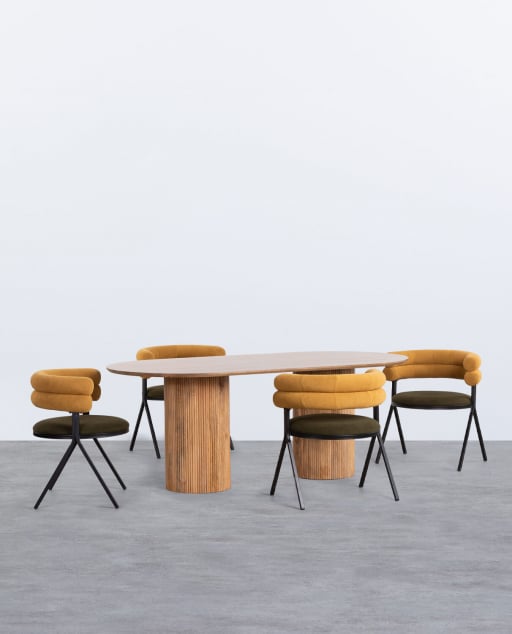 Set Handle Esstisch aus Holz Viena und 4 Stühle aus Aixa-Stoff