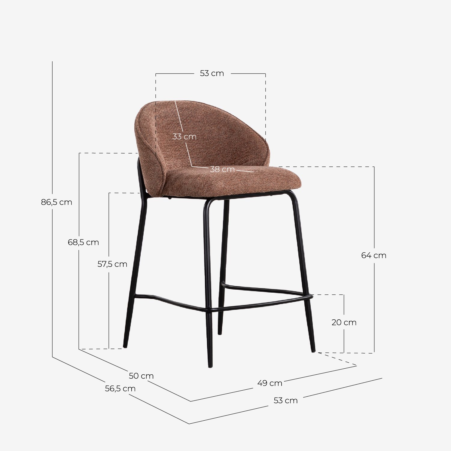 2er-Pack hohe Hocker aus Stoff und Metall (64 cm) Emna, Maße