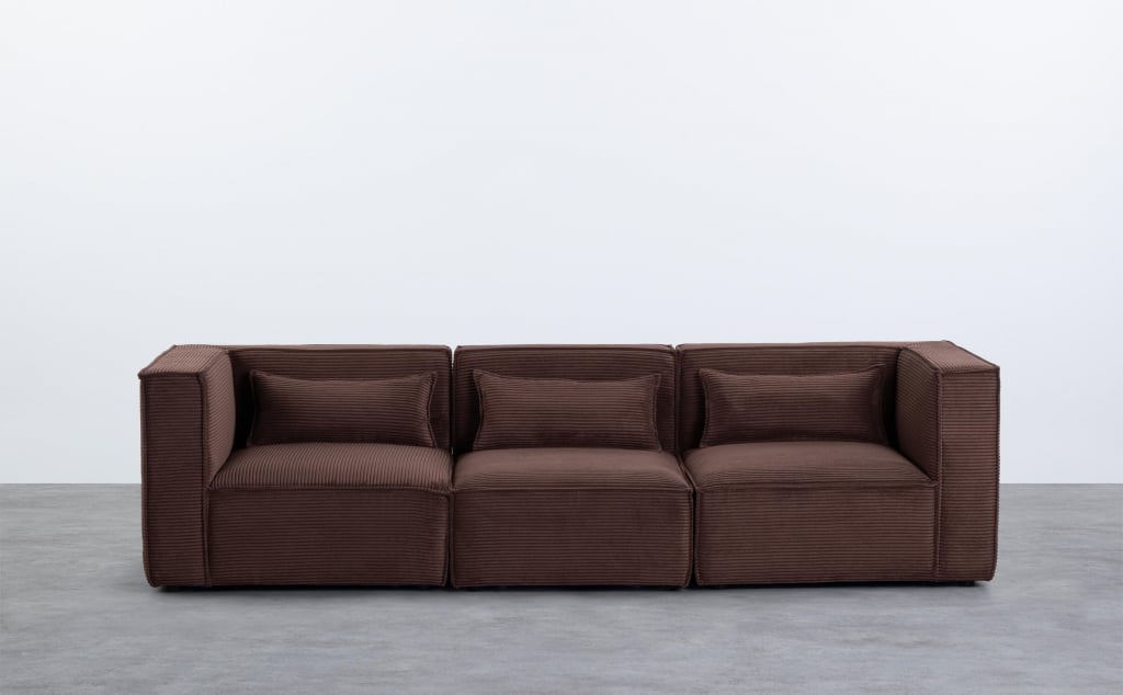 Modulares 3-Teiliges Sofa mit 2 Eckteilen und Sessel aus Dickem Cord Kilhe