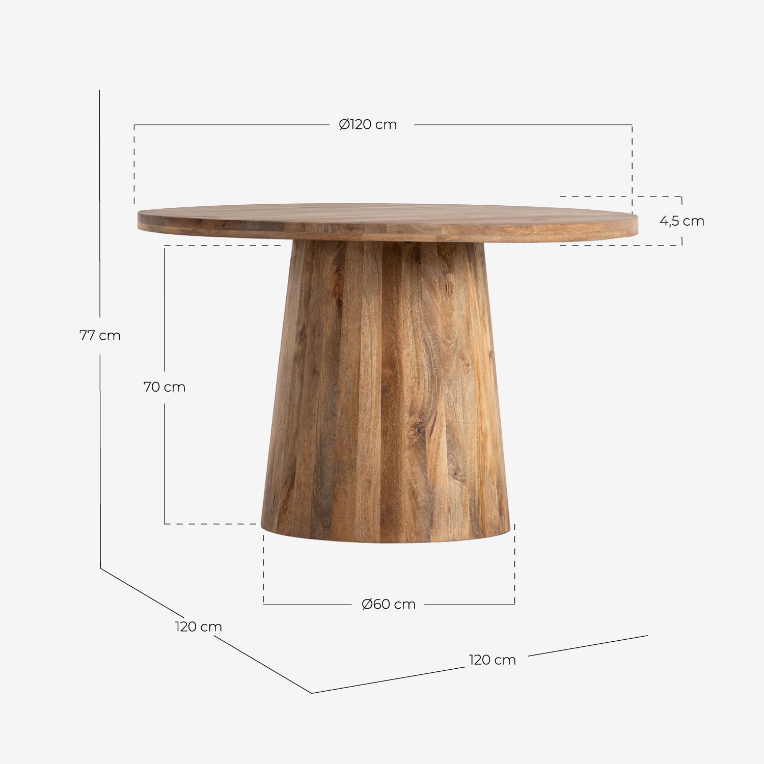 Runder Esstisch aus Mangoholz (Ø120 cm) New Doran, Maße