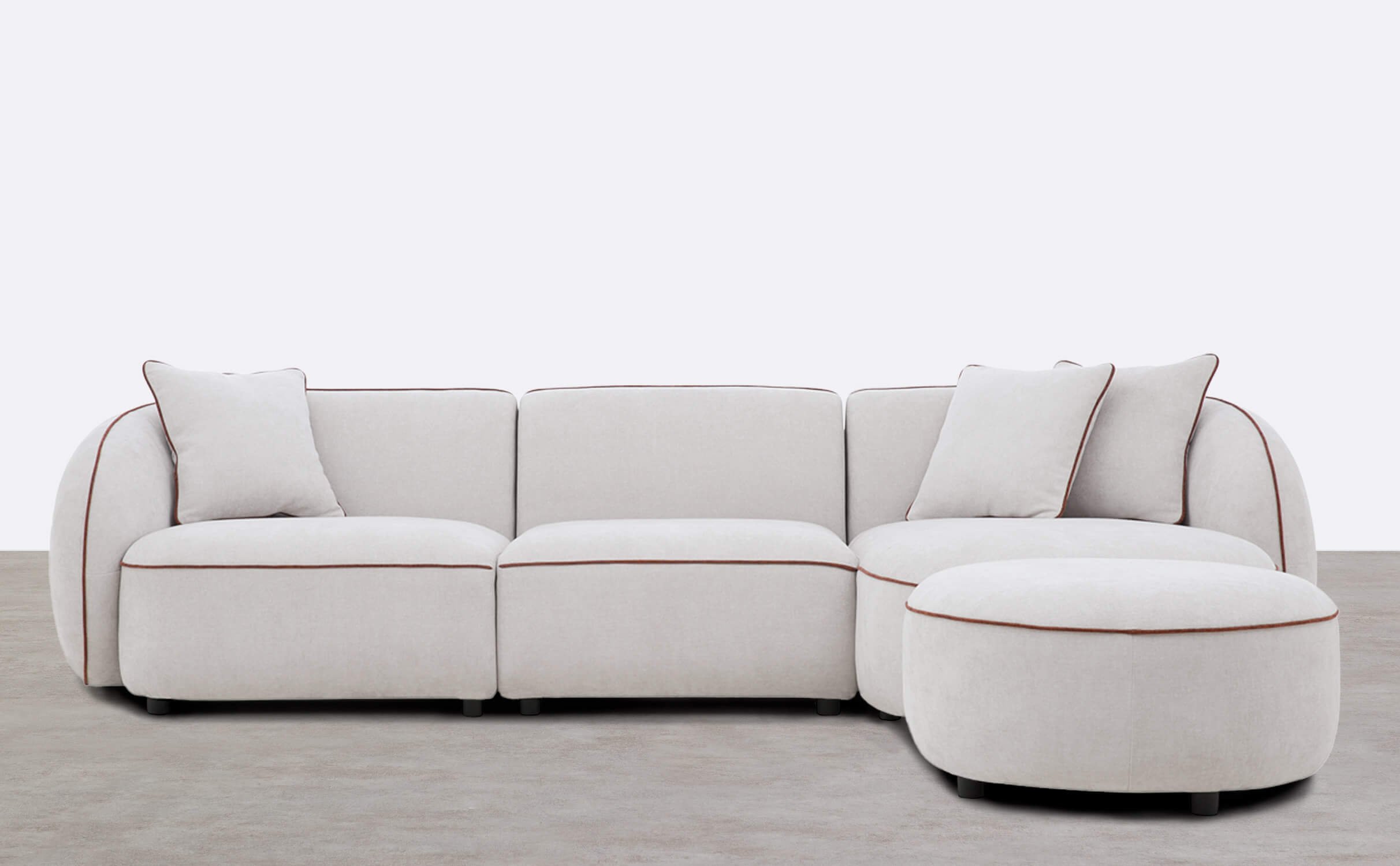 Modulare 3-Teilige Chaiselongue-Sofa mit Ecksofa und rundem Sitzkissen aus Ilham-Stoff, Galeriebild 1