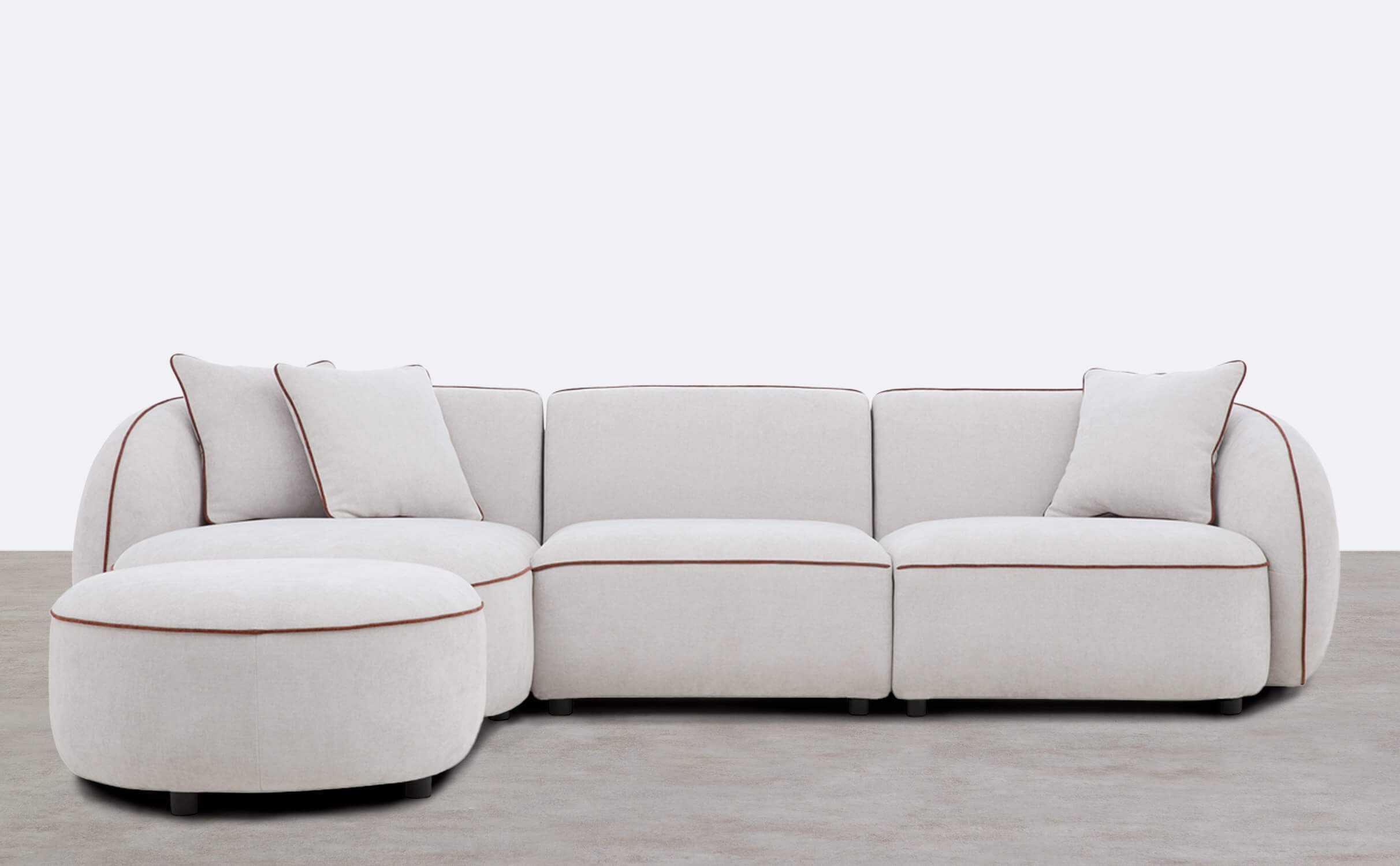 Modulare 3-Teilige Chaiselongue-Sofa mit Ecksofa und rundem Sitzkissen aus Ilham-Stoff, Galeriebild 1