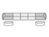 Modulares Sofa, 5-teilig, mit 2 runden Ilham-Stoffpolstern 