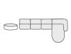 4-teiliges modulares Sofa mit Ecksessel und rundem Ilham-Stoffhocker