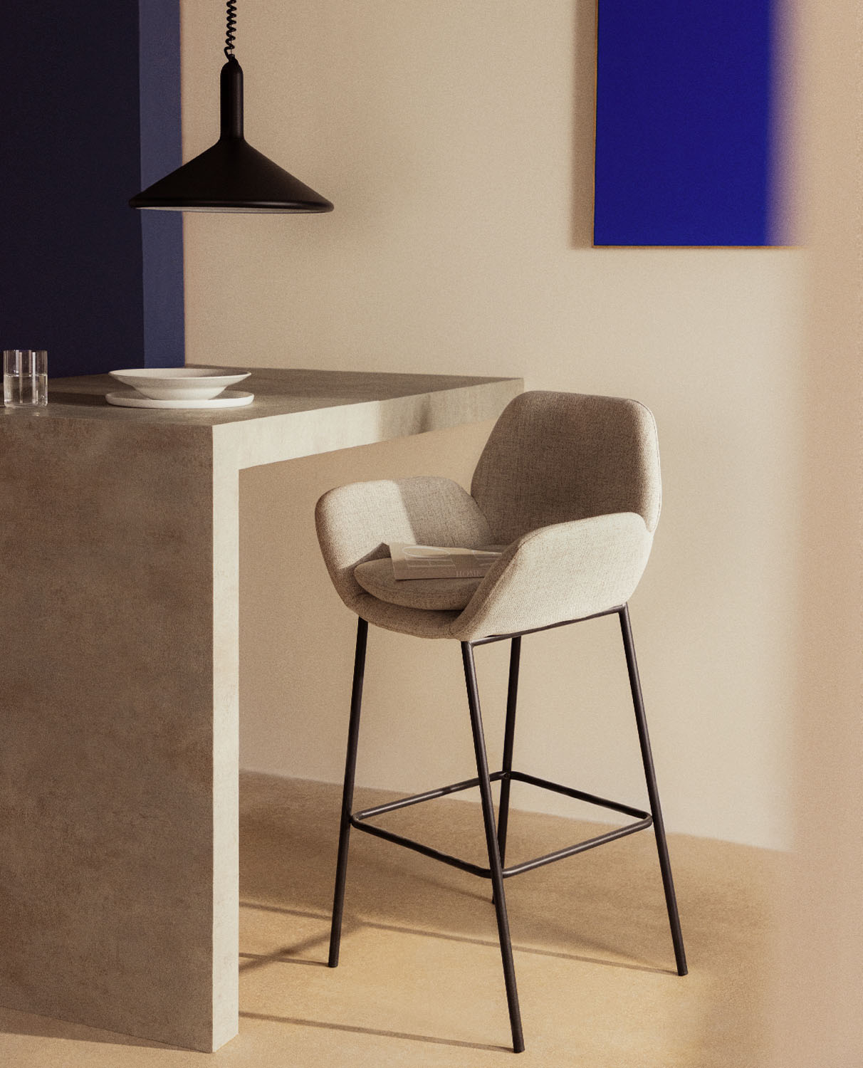 Packen Sie 4 Hohe Hocker aus Metall und Stoff (77 cm) Eider, Galeriebild 2