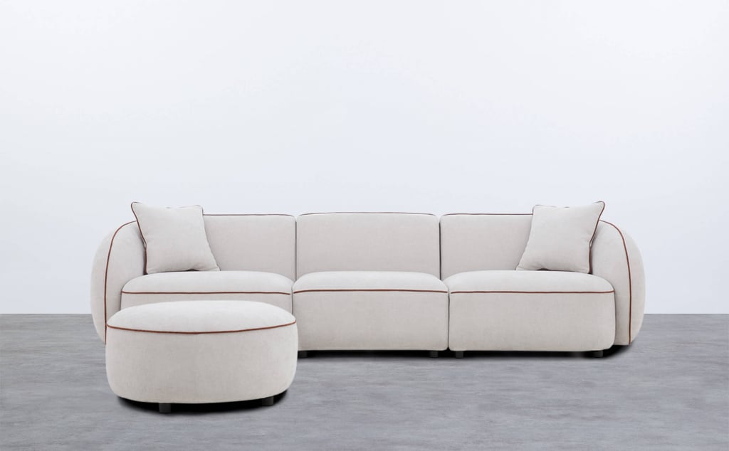 3-teilige Modulare Sofa Ilham mit 2 Ecksitzen und Rundem Stoffhocker