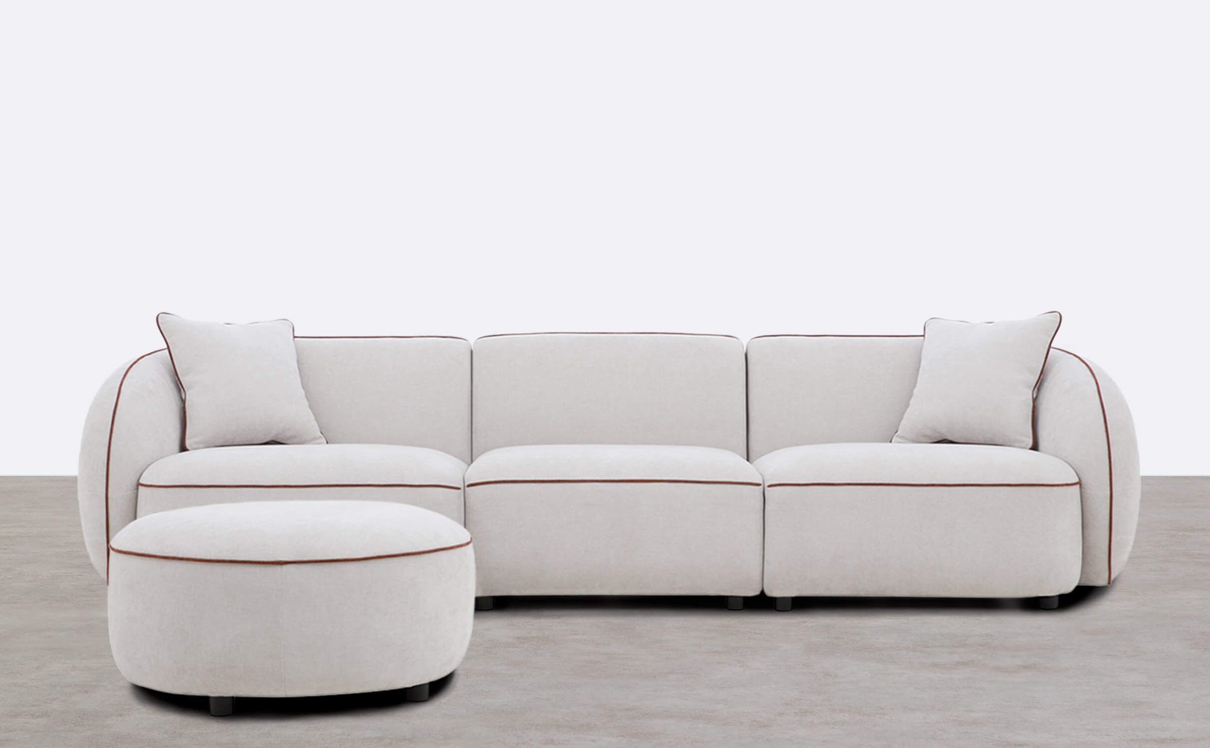 3-teilige Modulare Sofa Ilham mit 2 Ecksitzen und Rundem Stoffhocker, Galeriebild 1