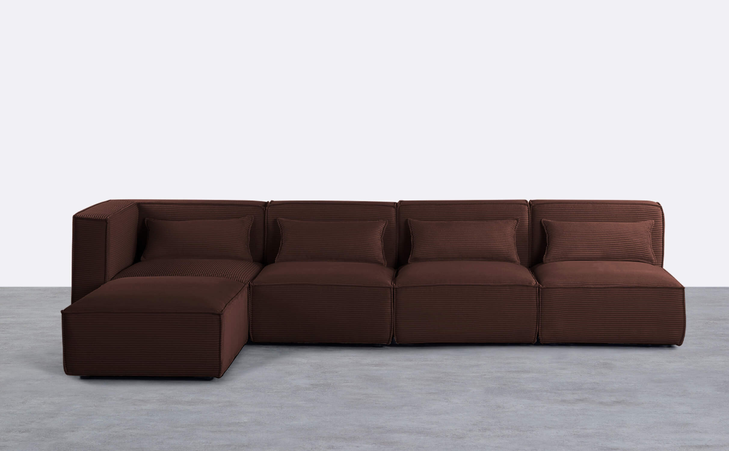 Modulares 4-teiliges Sofa mit 3 Sesseln und dickem Kord-Pouf Kilhe, Galeriebild 1