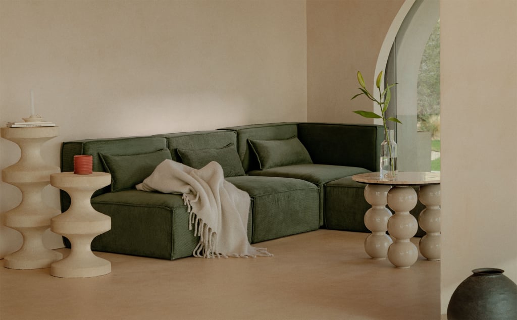 Modulares Sofa 4-teilig mit 3 Sesseln und Pouf aus Kord Kilhe